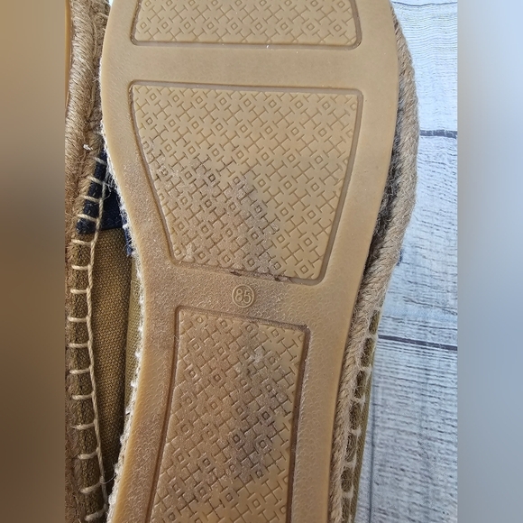 Tory Burch Size 8.5 Weston Espadrille Slip On Olive Green & Navy Blue Canvas Sho - Picture 8 of 11